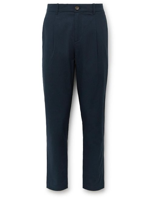 Mr P. Blue Daniel Slim-fit Pleated Cotton-blend Seersucker Suit Trousers for men