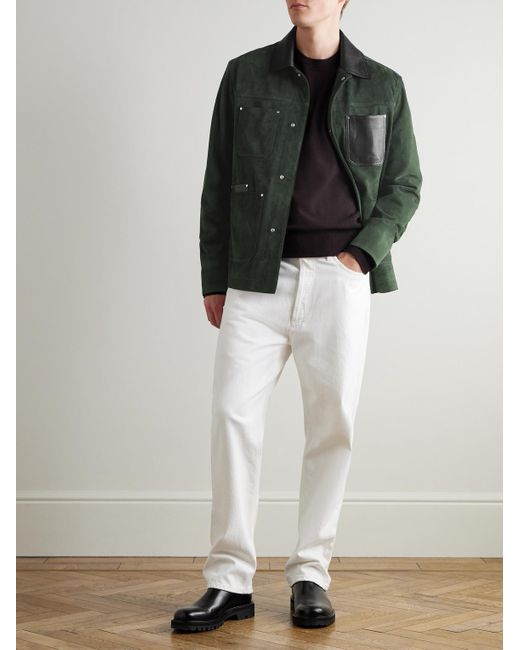 Mr P. Green Full-Grain Leather-Trimmed Suede Chore Jacket for men