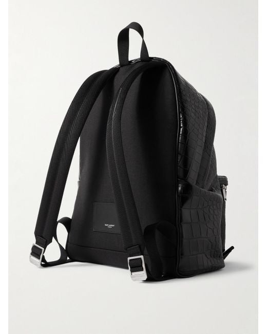 Saint Laurent Black City Croc-Effect Glossed-Leather Backpack for men