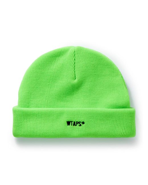 (w)taps Green Logo-embroidered Ribbed-knit Beanie