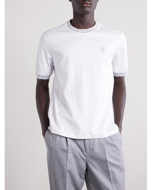 Brunello Cucinelli White Logo-Appliquéd Cotton-Jersey Tennis Shirt for men