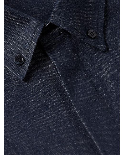Gabriela Hearst Blue Cholul Button-Down Collar Cotton And Linen-Blend Chambray Shirt for men