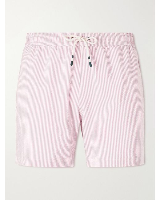 Hartford Pink Straight-Leg Mid-Length Striped Seersucker Swim Shorts for men