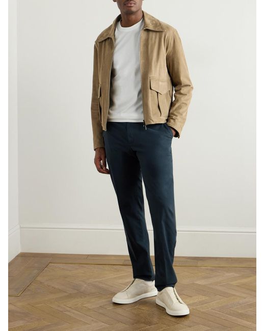 Zegna Blue Easy Straight-Leg Garment-Dyed Cotton-Blend Chinos for men