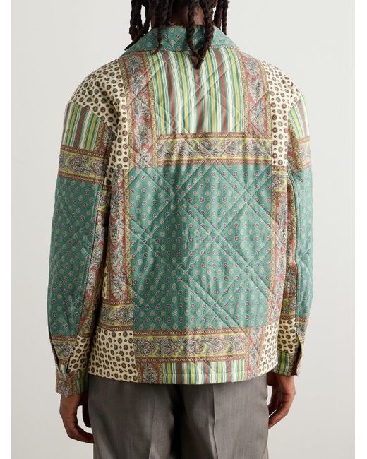 De Bonne Facture Blue Padded Quilted Printed Wool And Cotton-Blend Jacket for men
