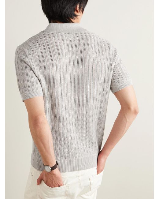 Mr P. Gray Open-knit Ribbed Cotton Polo Shirt for men