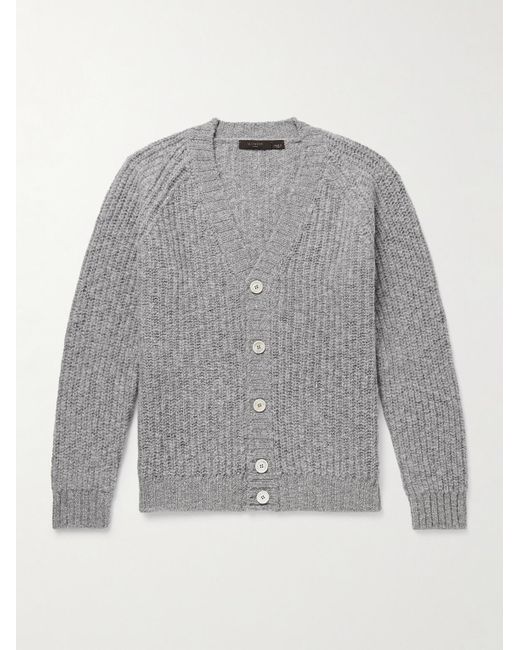 Slowear Gray Incotex Zanone Ribbed Wool Cardigan for men