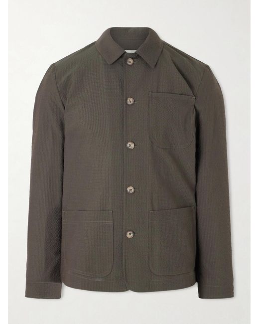 Altea Green Virgin Wool-blend Seersucker Overshirt for men