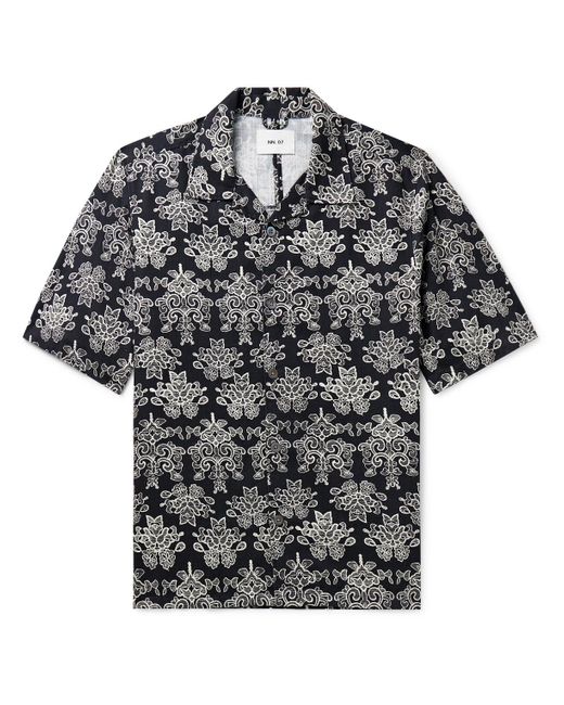 NN07 Black Ole 5210 Camp-collar Printed Organic Cotton And Tm Lyocell-blend Twill Shirt for men