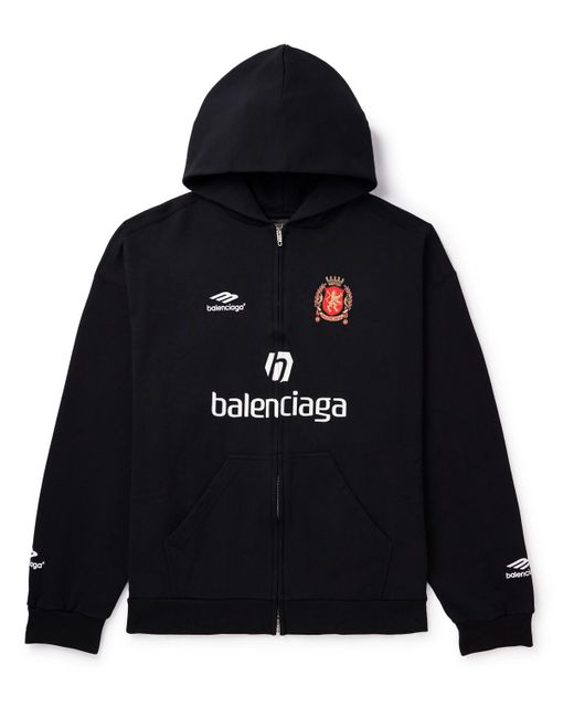 Balenciaga Black 2024 Soccer Oversized Logo-detailed Cotton-jersey Zip-up Hoodie for men