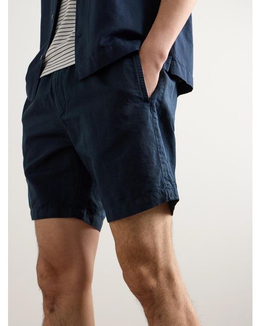 Mr P. Blue Straight-Leg Cotton And Linen-Blend Drawstring Shorts for men