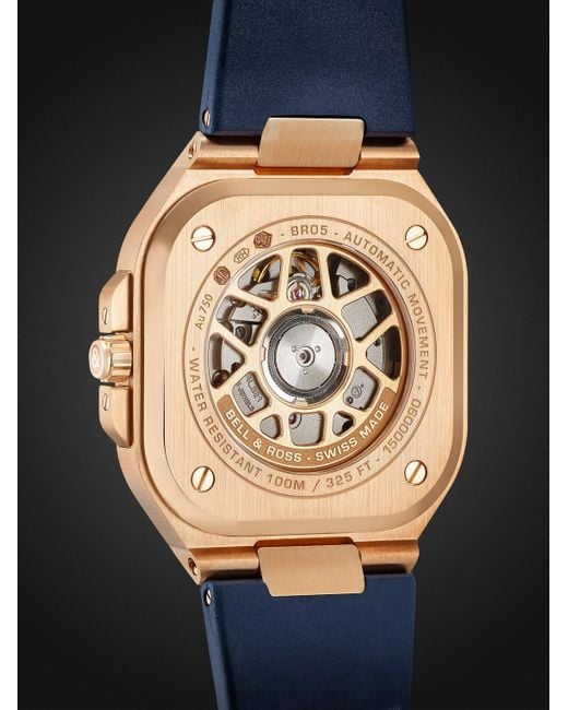 Bell & Ross Br 05 Blue Gold Automatic 40mm 18-karat Rose Gold And Rubber Watch, Ref. No. Br05a-blu-pg/srb for men