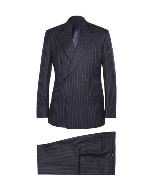 Kingsman Blue Navy Double-Breasted Pinstripe Suit for men