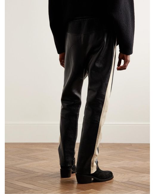 Fear Of God Blue Slim-fit Straight-leg Two-tone Full-grain Leather Drawstring Trousers for men