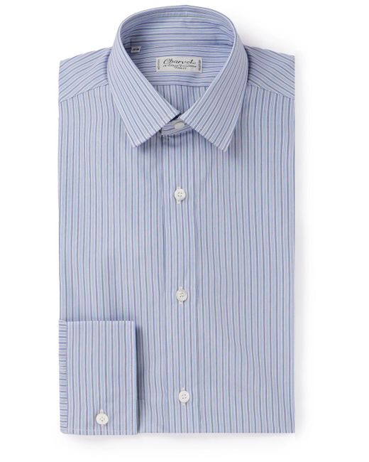Charvet Blue Striped Cotton Oxford Shirt for men