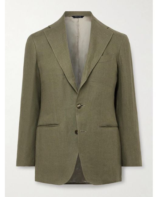 Saman Amel Green Unstructured Linen Suit Jacket for men