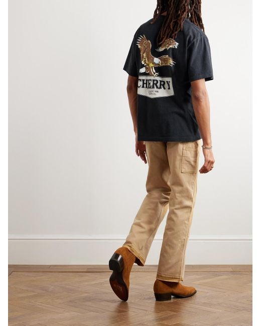 CHERRY LA Black Soaring Eagle Garment-dyed Logo-print Cotton-jersey T-shirt for men
