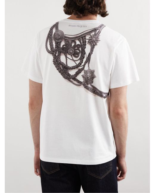 Alexander McQueen Schmal geschnittenes T-Shirt aus Baumwoll-Jersey mit Print in White für Herren