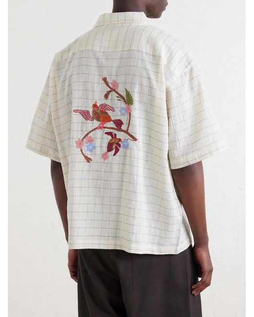 Kardo White Rohit Embroidered Checked Cotton Shirt for men
