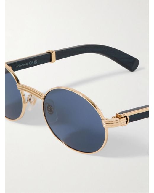 Cartier Blue Première Round-frame Gold-tone And Wood Sunglasses for men