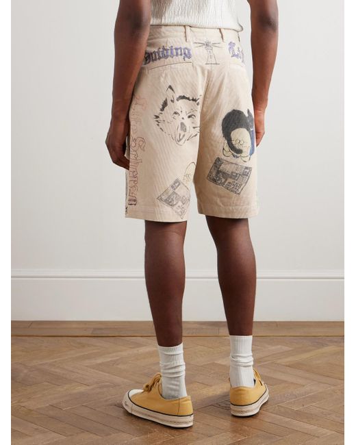 Kapital Natural Memorial Paint Straight-Leg Printed Cotton-Corduroy Shorts for men