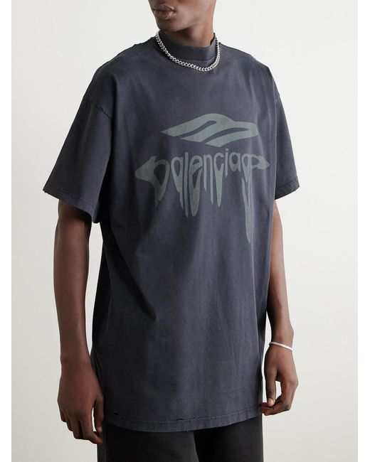 Balenciaga Blue Logo-Print Cotton-Jersey T-Shirt for men