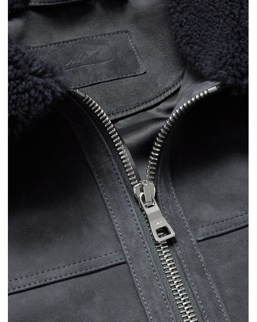 Mr P. Blue Shearling-Trimmed Suede Trucker Jacket for men