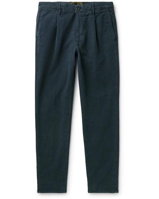 Incotex Tapered Pleated Stretch-cotton Moleskin Trousers in Blue
