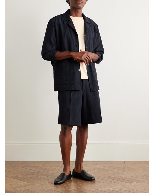 STÒFFA Blue Pleated Wool-seersucker Shorts for men