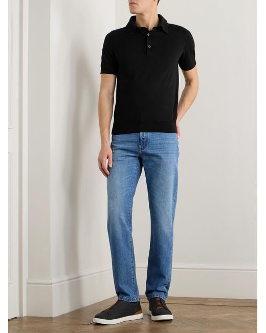 Zegna Black Slim-Fit Cotton Polo Shirt for men