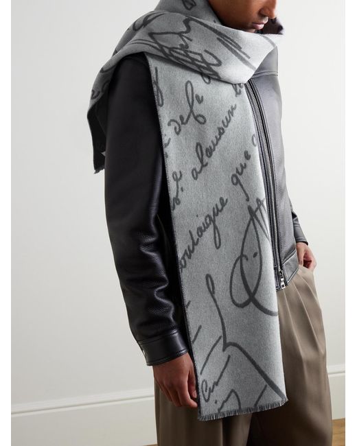 Berluti Gray Scritto Wool-Jacquard Scarf for men