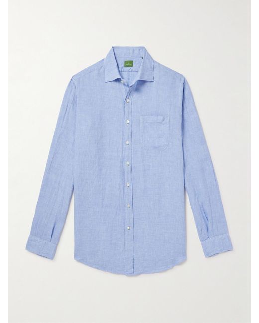Sid Mashburn Blue Slim-fit Spread-collar Linen Shirt for men