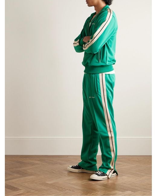 Palm Angels Green Straight-leg Striped Pleated Tech-jersey Track Pants for men