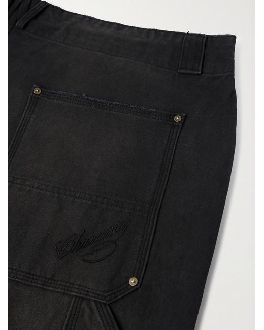 Willy Chavarria Black Toluca Oversized Wide-Leg Distressed Cotton-Canvas Trousers for men