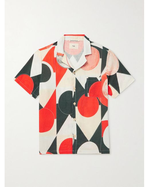 Folk Multicolor Damien Poulain Camp-collar Printed Linen Shirt for men
