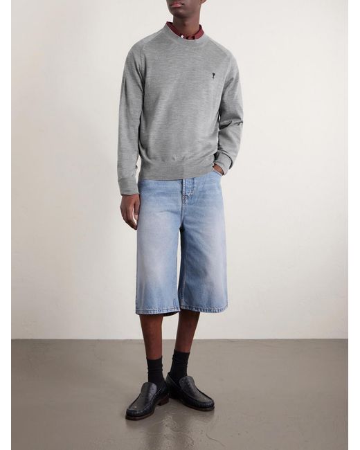 AMI Gray Logo-embroidered Wool Sweater for men