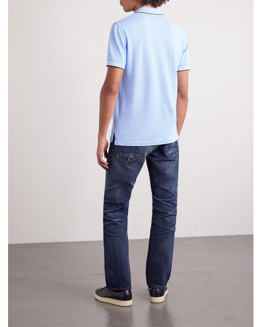 Tom Ford Blue Contrast-Tipped Lyocell-Piqué Polo Shirt for men