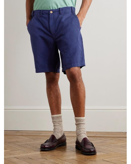 Polo Ralph Lauren Blue Straight-Leg Cotton And Linen-Blend Shorts for men