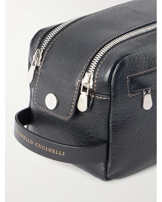 Brunello Cucinelli Black Leather Wash Bag for men