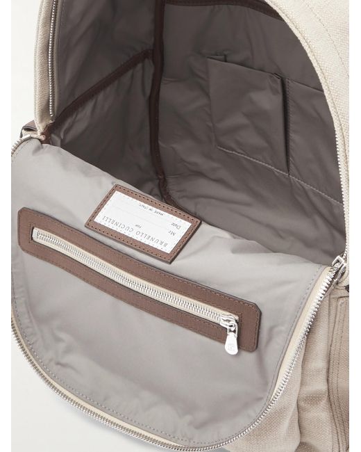 Brunello Cucinelli Natural Logo-appliquéd Leather And Suede-trimmed Canvas Backpack for men