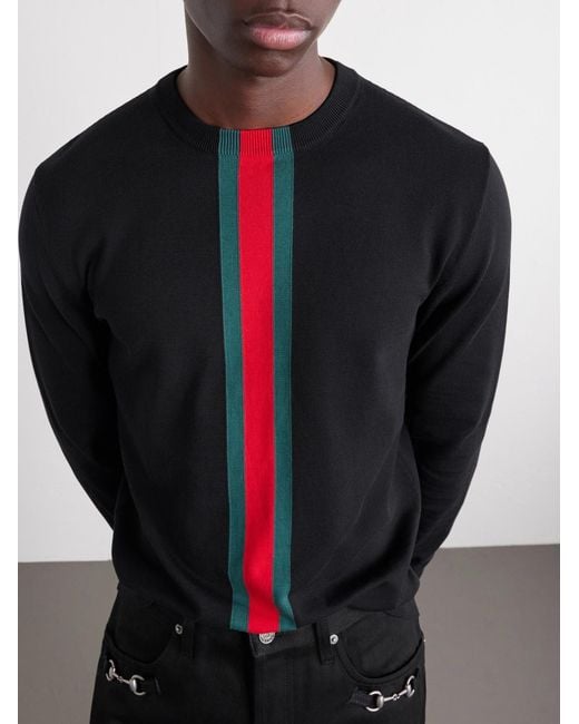 Gucci Blue Webbing-Trimmed Cotton Sweater for men