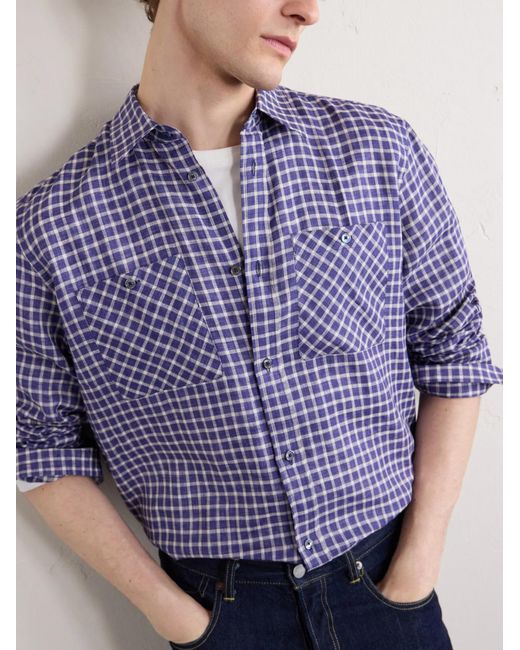 Paul Smith Purple Checked Linen Shirt for men