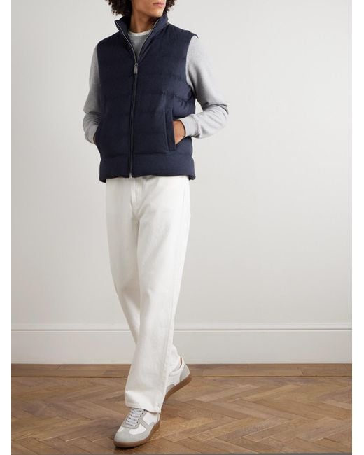 Herno Blue Suede-Trimmed Quilted Silk And Cashmere-Blend Twill Down Gilet for men