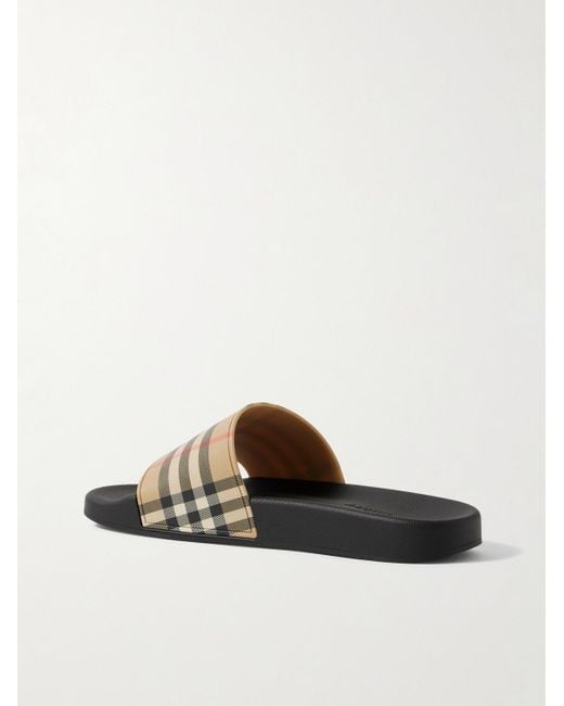 Burberry White Checked Rubber Slides for men