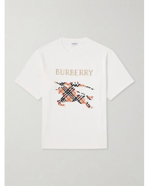 Burberry White Logo-Embroidered Cotton-Jersey T-Shirt for men