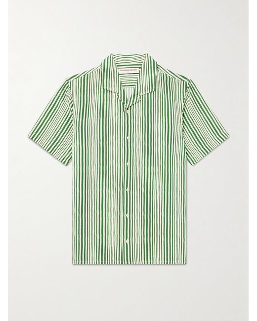 Orlebar Brown Green Hibbert Camp-Collar Striped Lyocell Shirt for men