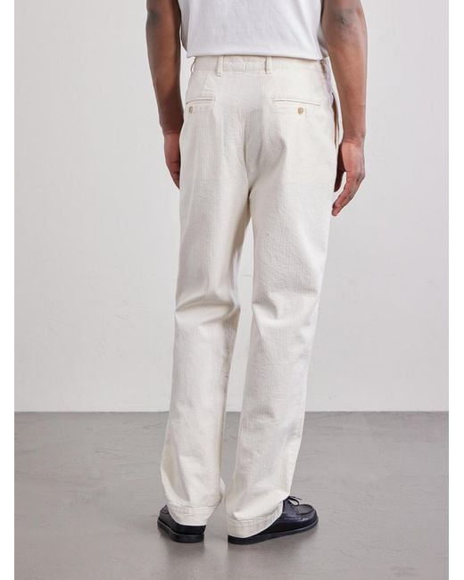 Hartford White Trunk Straight-Leg Pleated Cotton Woven Trousers for men