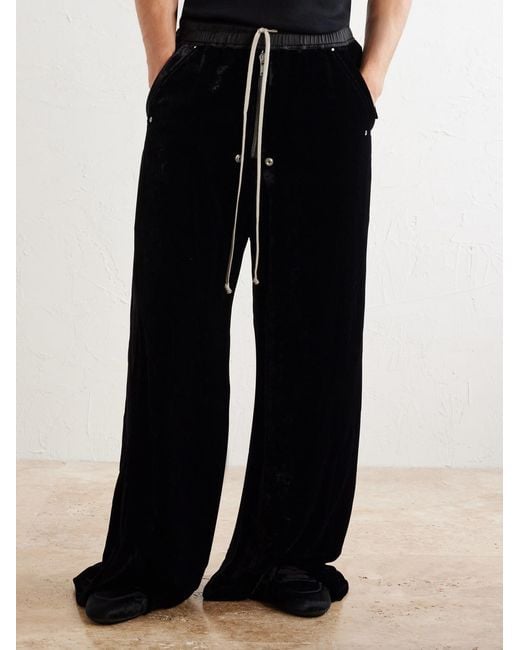 Rick Owens Blue Bela Wide-Leg Drawstring Velour Trousers for men