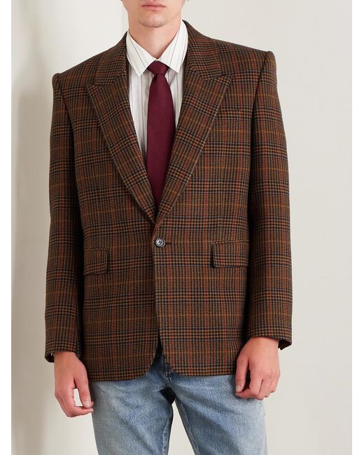 Saint Laurent Brown Prince Of Wales Wool Jacket for men