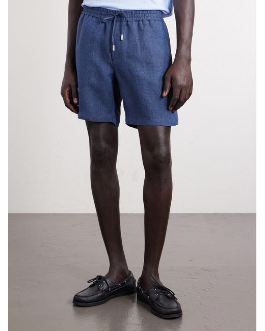 Mr P. Blue Straight-Leg Herringbone Linen Shorts for men